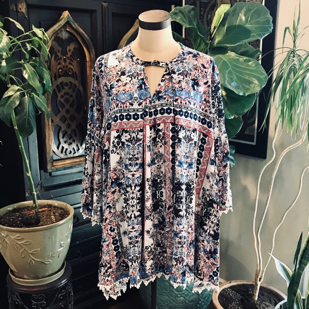 Umgee babydoll boho floral tunic top